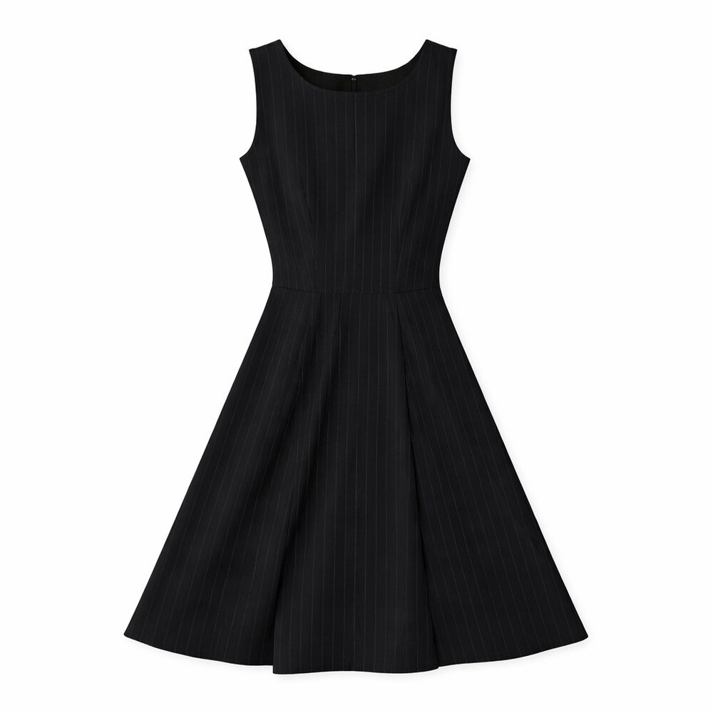 DREW Black Pinstripe Sleeveless Fit & Flare Dress Size S